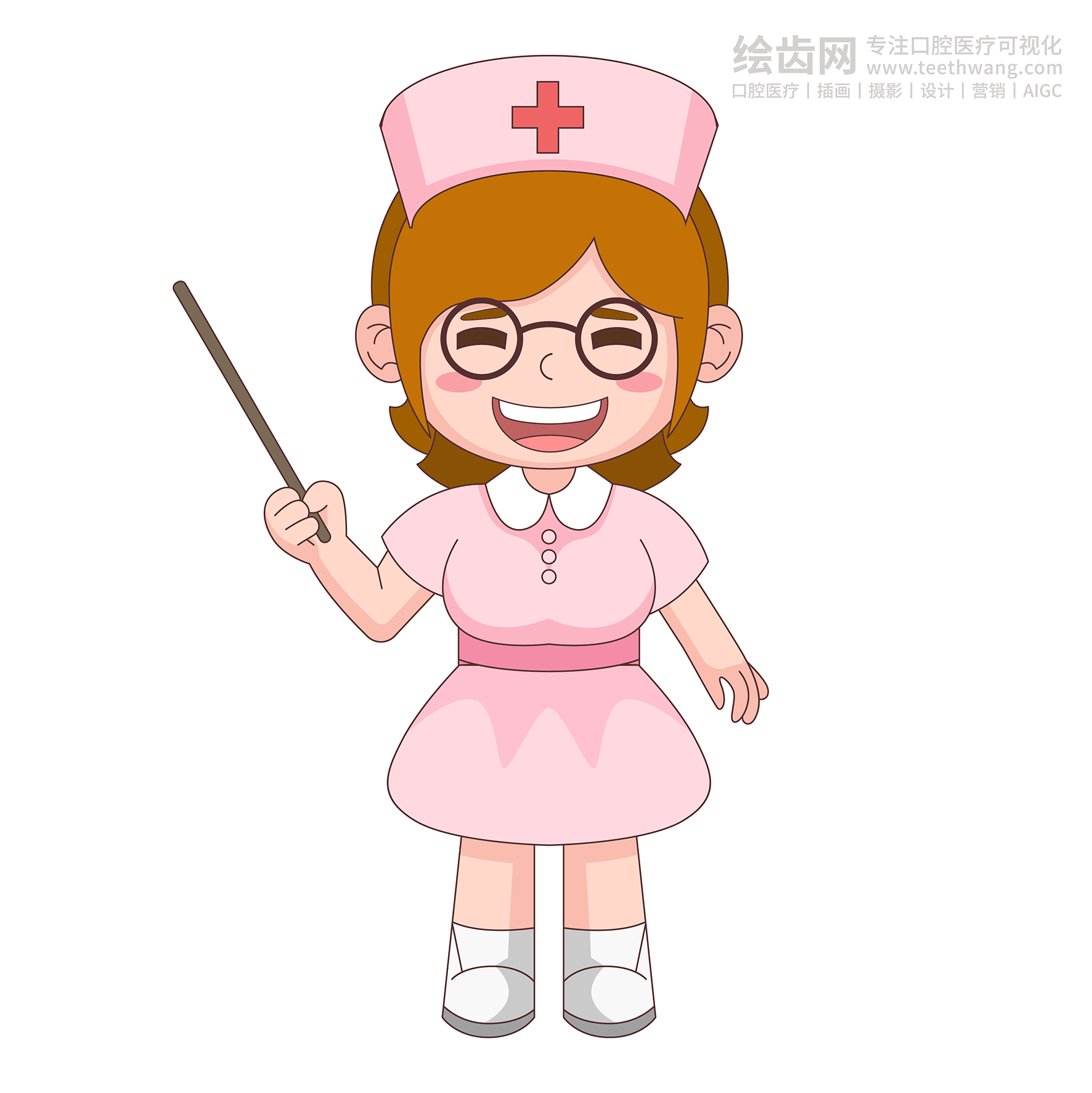 小护士手持教鞭微笑讲解 医疗插画