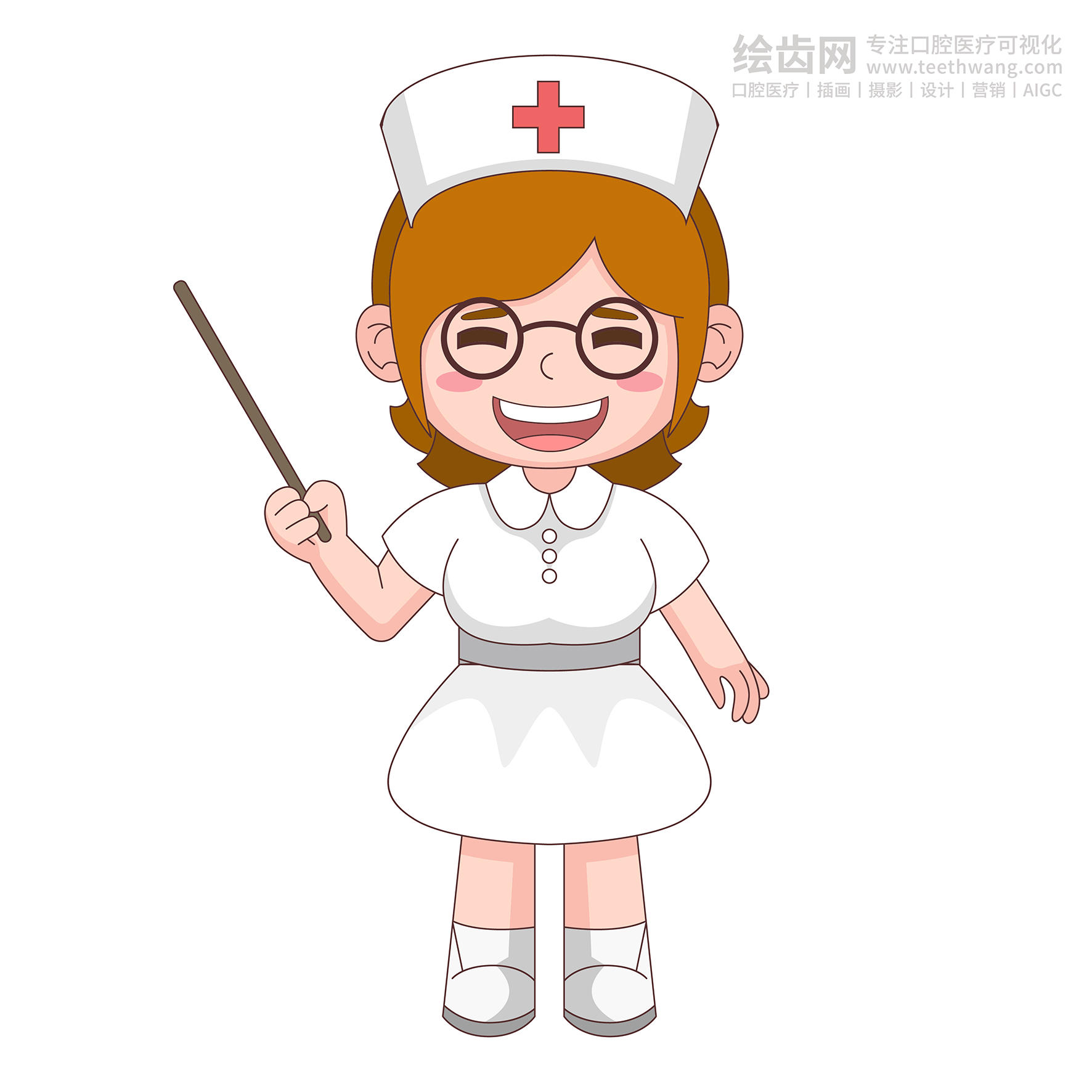 小护士手持教鞭微笑讲解 医疗插画