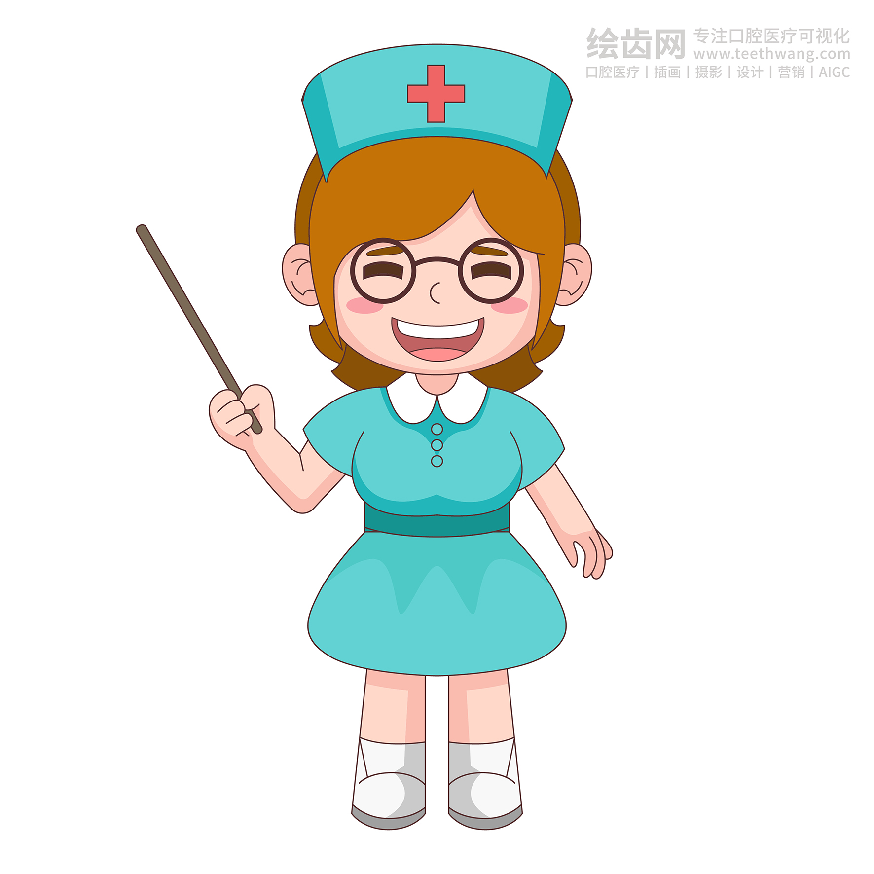 小护士手持教鞭微笑讲解 医疗插画