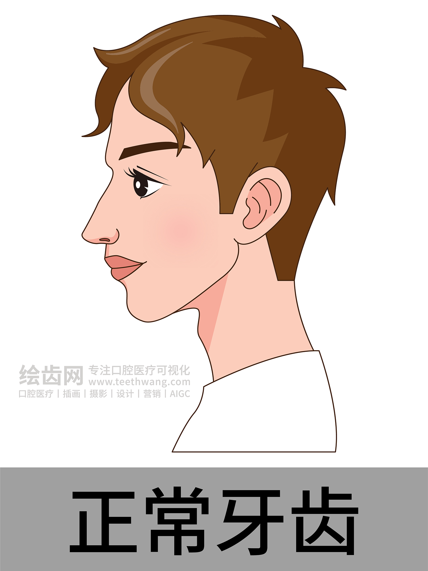 男孩侧脸 牙齿矫正类型 口腔医美插画