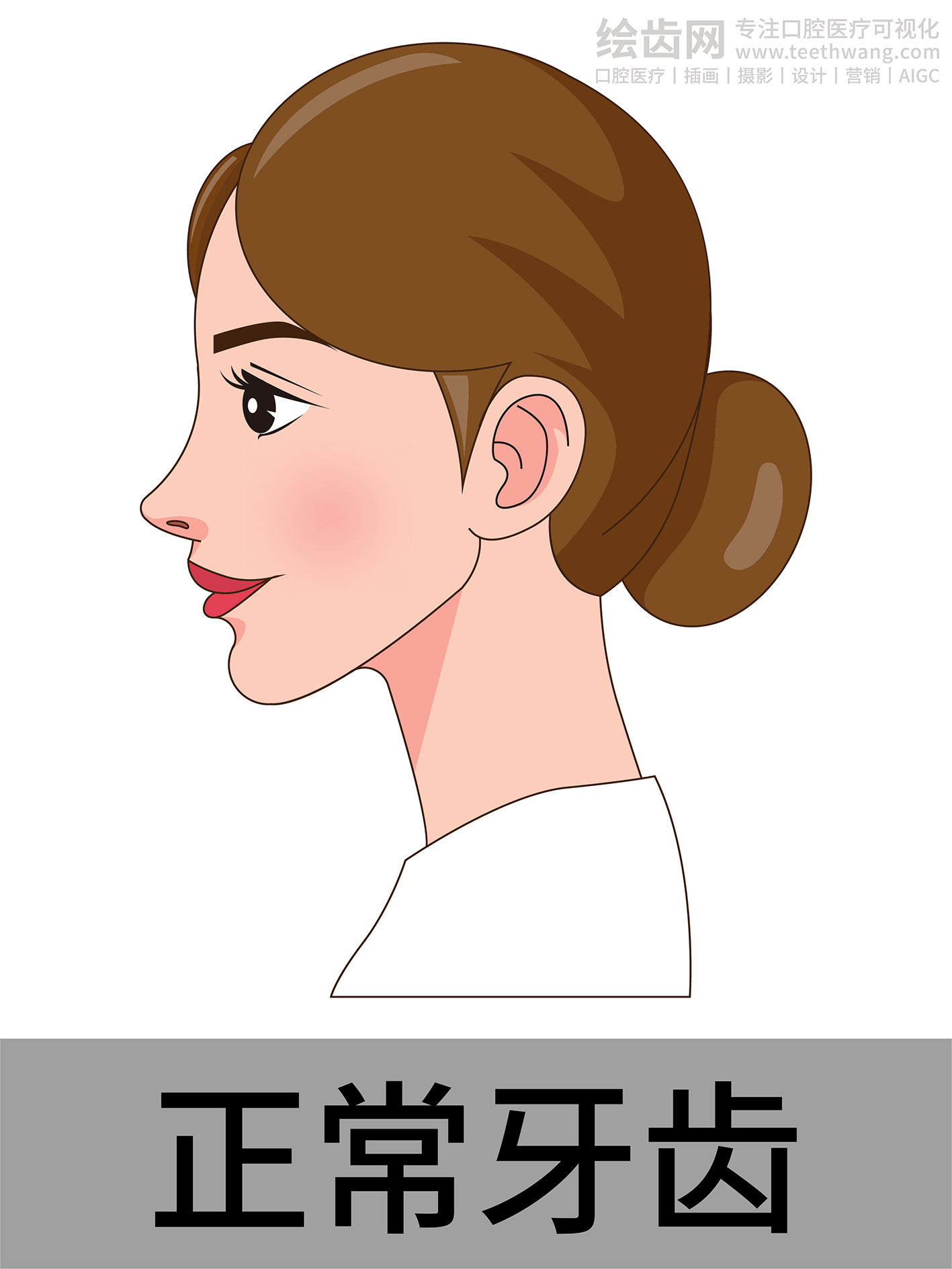 女孩侧脸 牙齿矫正类型 口腔医美插画